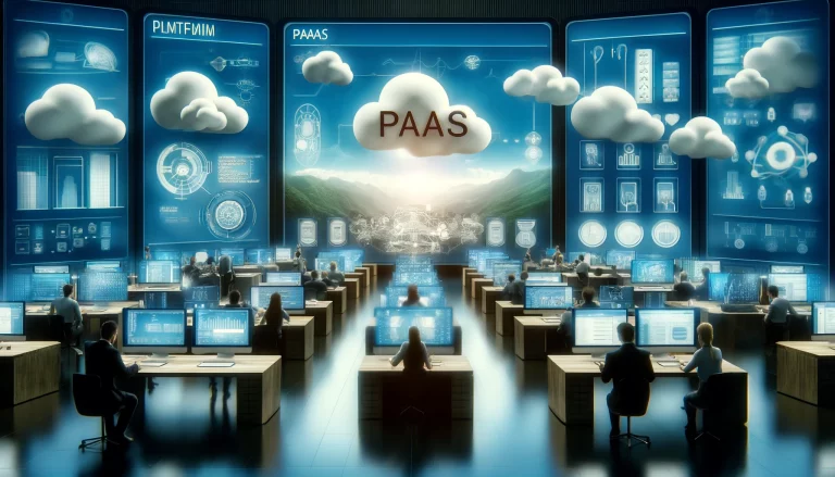 DALL·E 2024-05-15 11.43.43 - A landscape digital artwork for a blog article depicting the concept of PaaS (Platform as a Service)