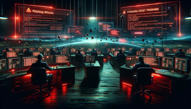 DALL·E 2024-05-19 18.54.23 - A landscape digital artwork for a blog article depicting the concept of phishing attacks in cybersecurity