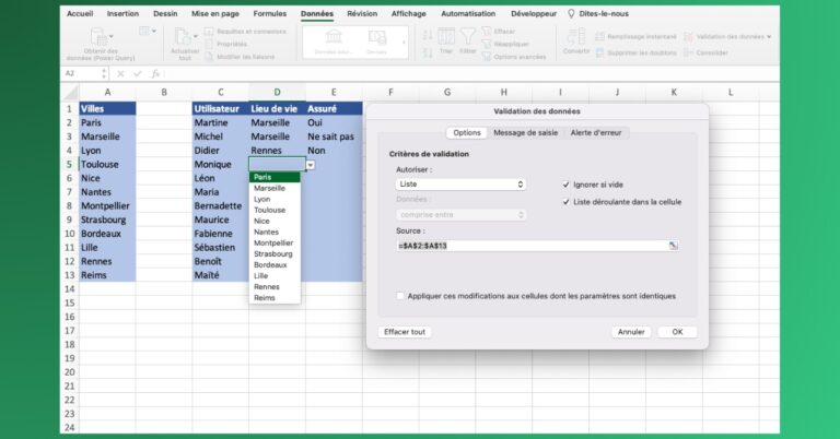 Tiktok récupération - Excel - liste déroulante - validation données